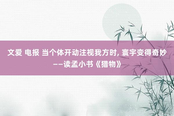 文爱 电报 当个体开动注视我方时, 寰宇变得奇妙——读孟小书《猎物》