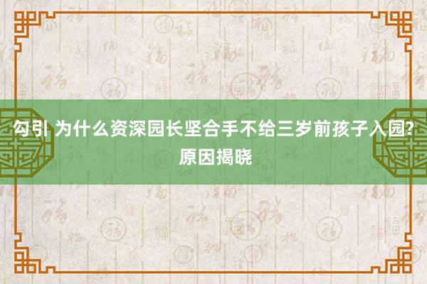 勾引 为什么资深园长坚合手不给三岁前孩子入园? 原因揭晓